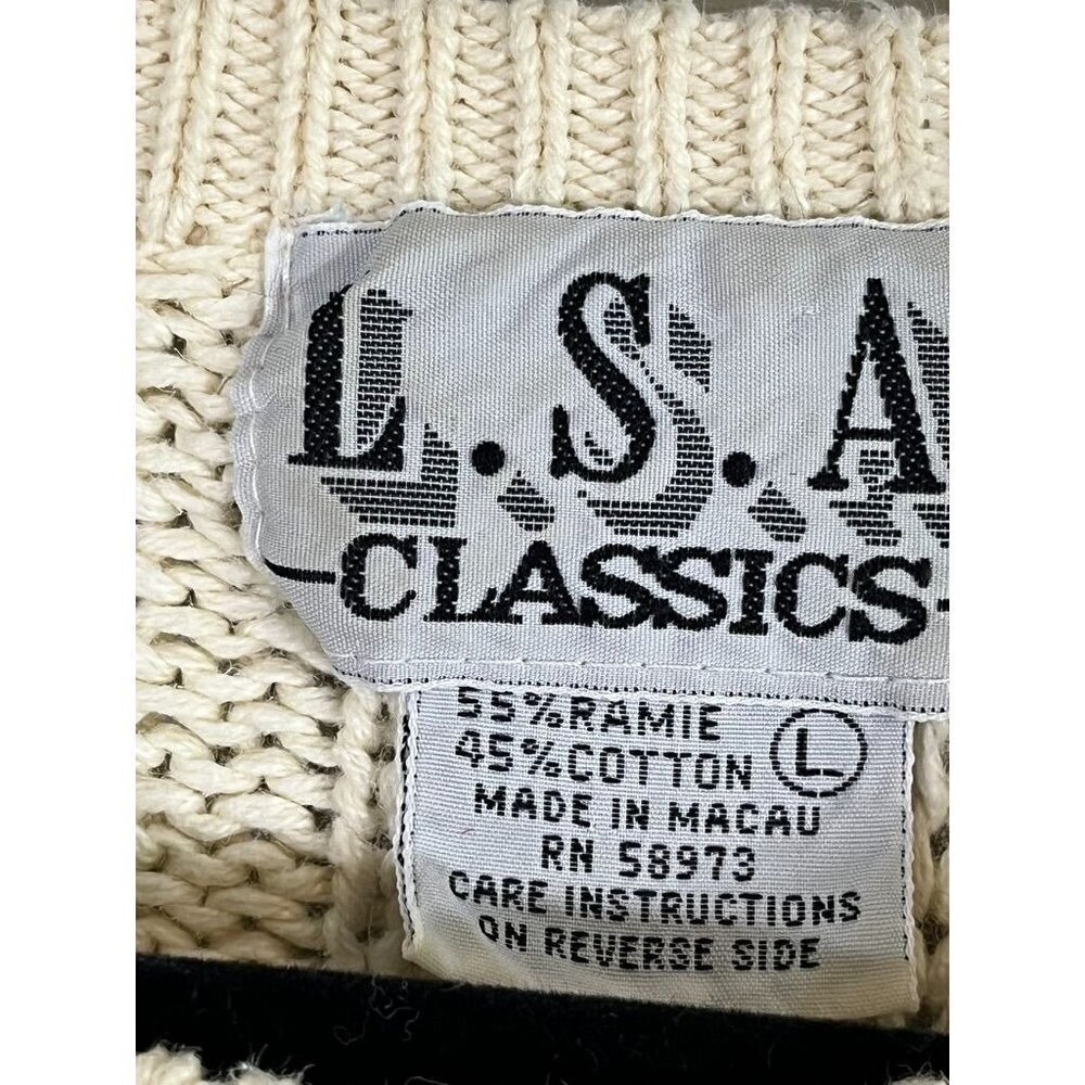 USA Classic Sweater Women L Cream Knit Pullover Neutral Cropped 80s - Picture 6 of 11